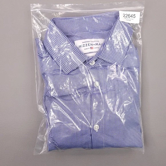 Mizzen + Main Shirt Mens XL Trim Fit Blue Gingham Plaid Spinnaker Collection USA - Picture 12 of 12